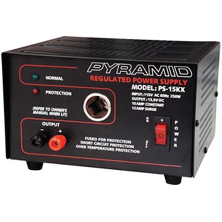Pyramid PYRAMID PS15KX 10-Amp 13.8V Power Supply with Cigarette Lighter Adapter PS15KX